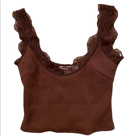 Brown y2k lace tank top by New Pink - Picture 5 of 8